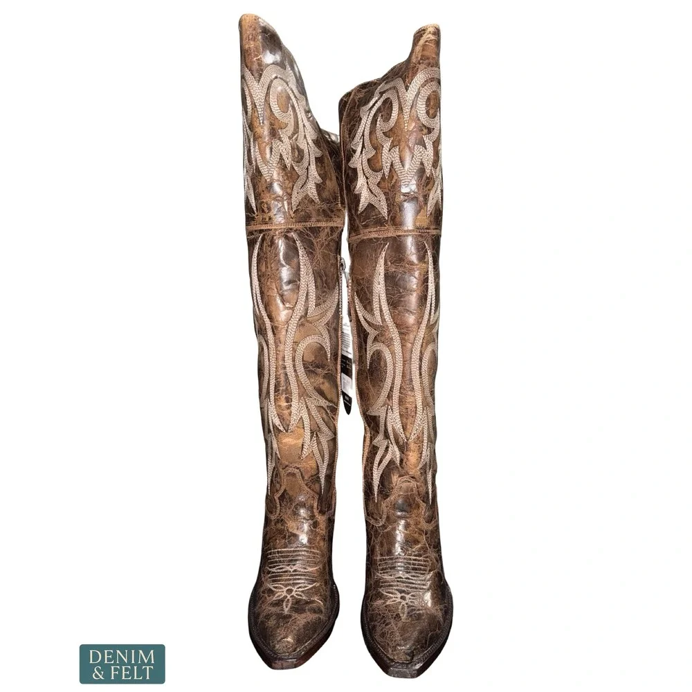 NEW Dan Post Jilted Womens Over The Knee Western Boots Brown Leather Size 6.5 M